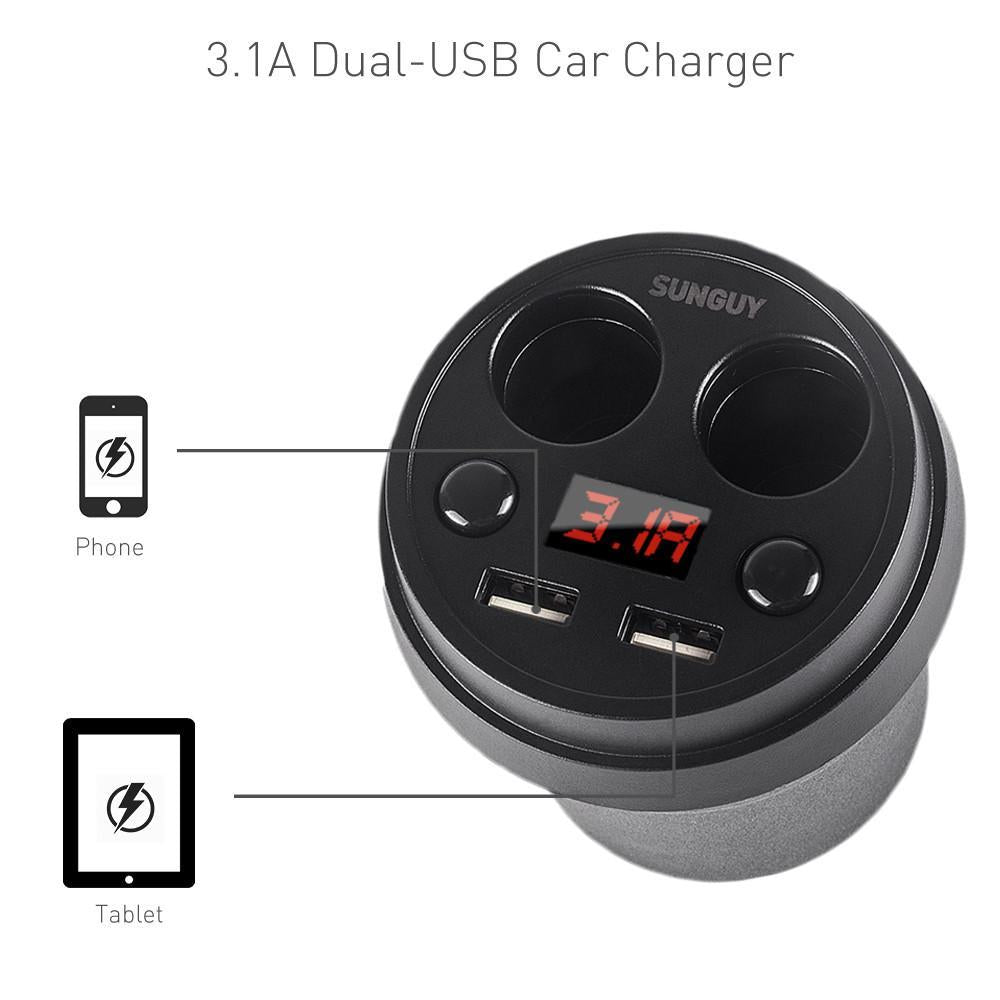 Cup Style Car Charger USB Car Charger & Dual Cigarette Lighter - Indigo-Temple