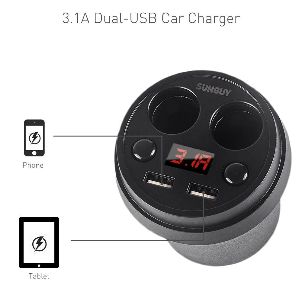 Cup Style Car Charger USB Car Charger & Dual Cigarette Lighter - Indigo-Temple