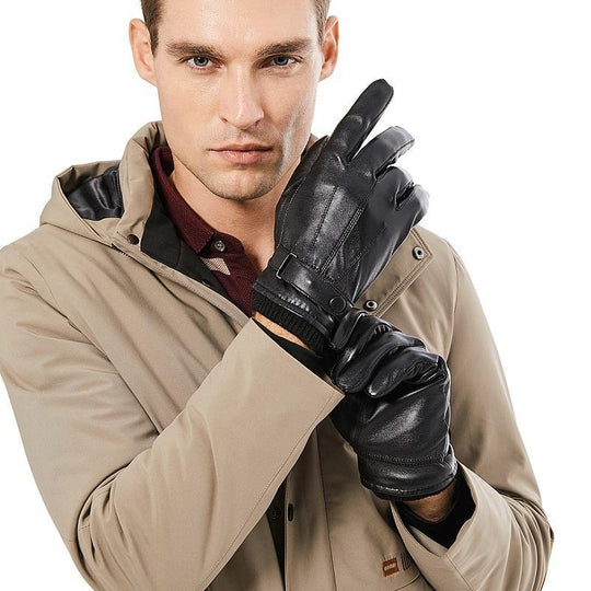 Genuine Leather Elegant Touch Screen Gloves - Indigo-Temple