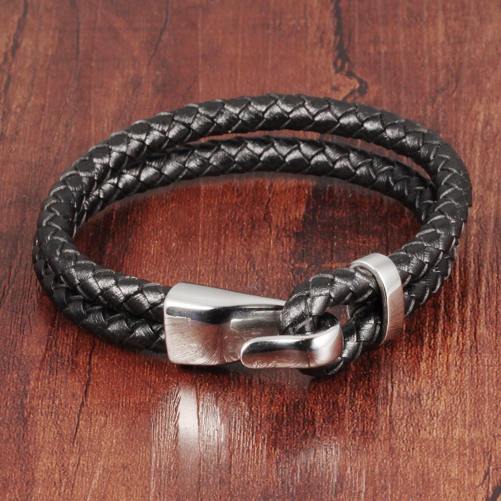 Duexes  -  Double Layer Black Leather Bracelet - Indigo-Temple
