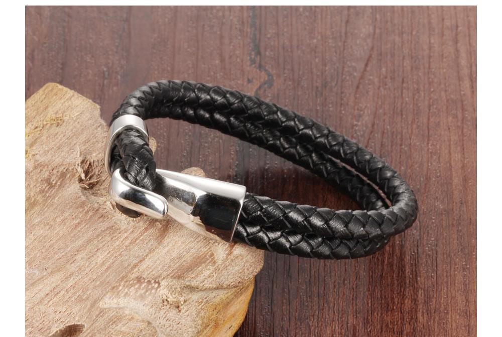 Duexes  -  Double Layer Black Leather Bracelet - Indigo-Temple