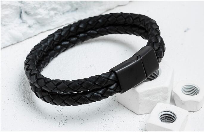 TOR- Double Layer Braided Genuine Leather Bracelet - Indigo-Temple