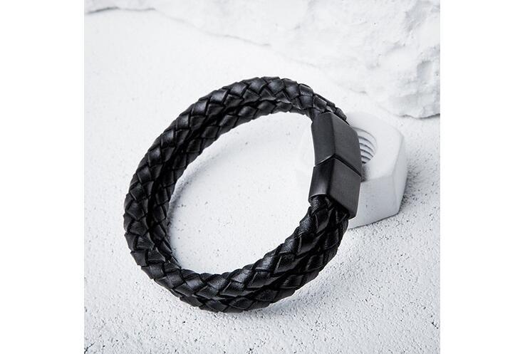 TOR- Double Layer Braided Genuine Leather Bracelet - Indigo-Temple