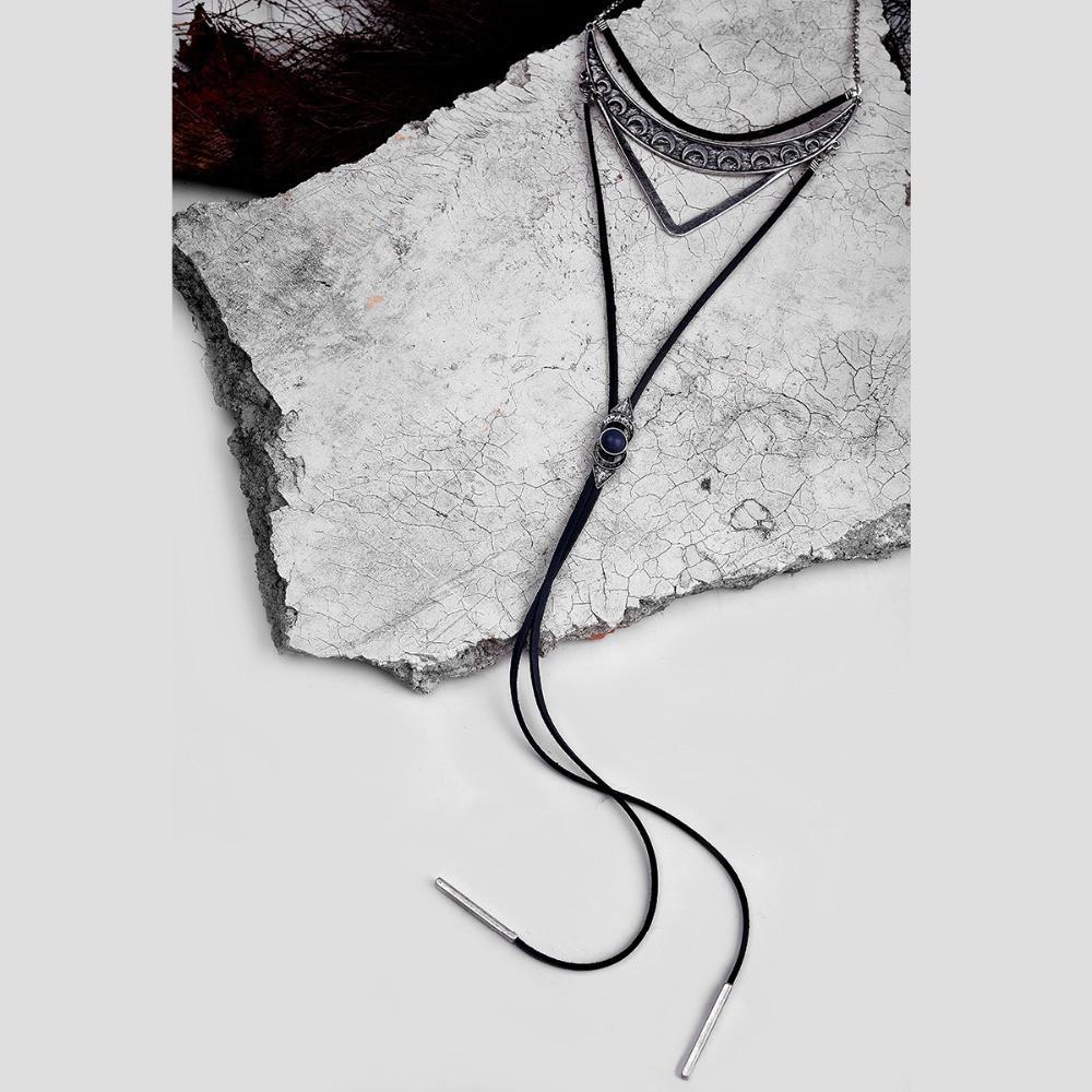 Boho Black Leather Alloy Choker Necklace - Indigo-Temple