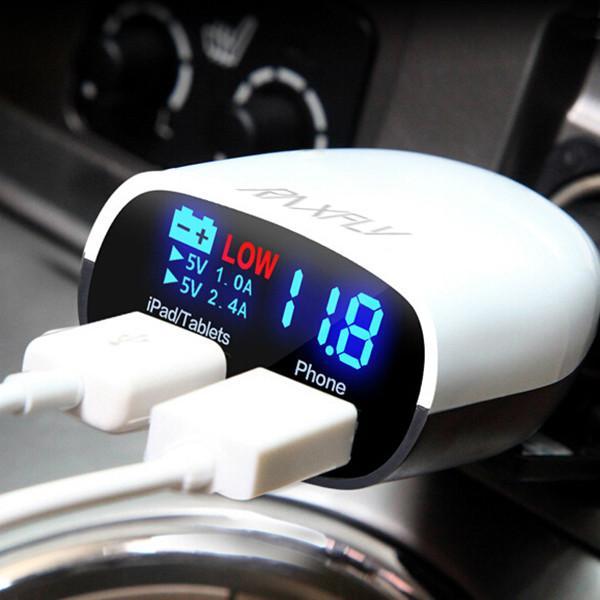 LED Screen Dual USB Car Charger - Indigo-Temple