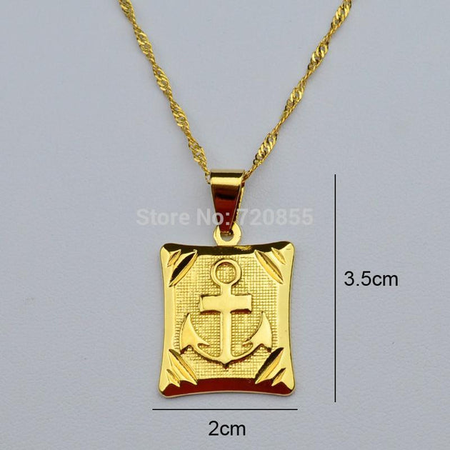 Cameron -Anchor Pendant & Necklaces ,18k Yellow Gold Plated - Indigo-Temple
