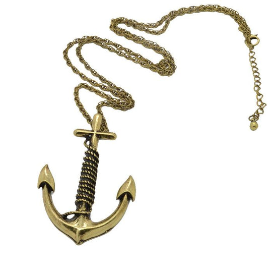 Galiano - Bronze/Vintage Silver Anchor Pendant long necklace - Indigo-Temple