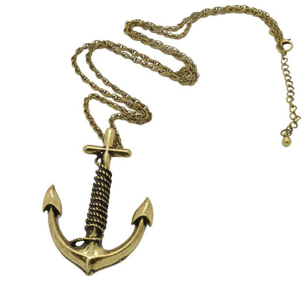 Galiano - Bronze/Vintage Silver Anchor Pendant long necklace - Indigo-Temple
