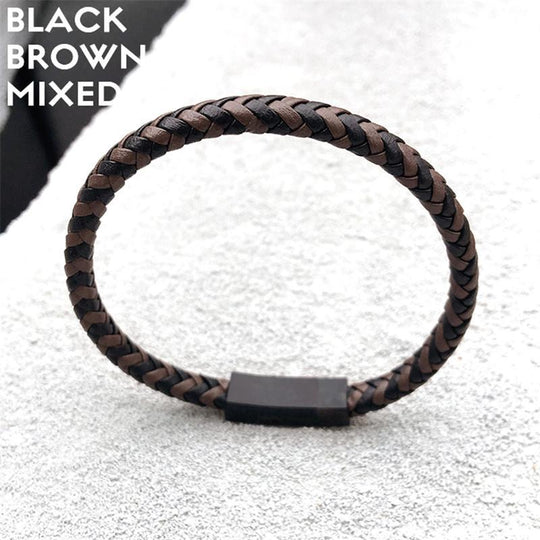 DarkO -Two-color Mixed Braid Genuine Leather Bracelet - Indigo-Temple