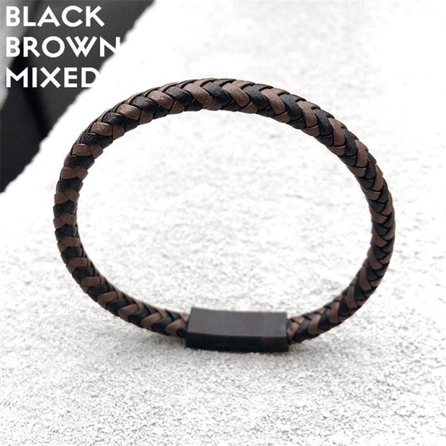 DarkO -Two-color Mixed Braid Genuine Leather Bracelet - Indigo-Temple