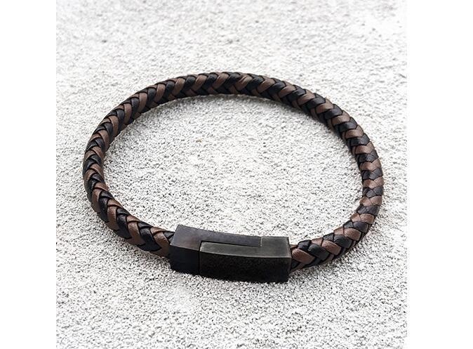 DarkO -Two-color Mixed Braid Genuine Leather Bracelet - Indigo-Temple