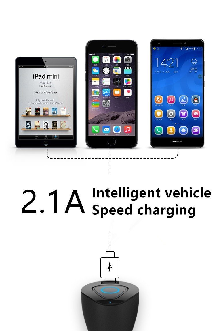 Car Bluetooth intelligent  In-Ear Earphones safety + USB charger - Indigo-Temple