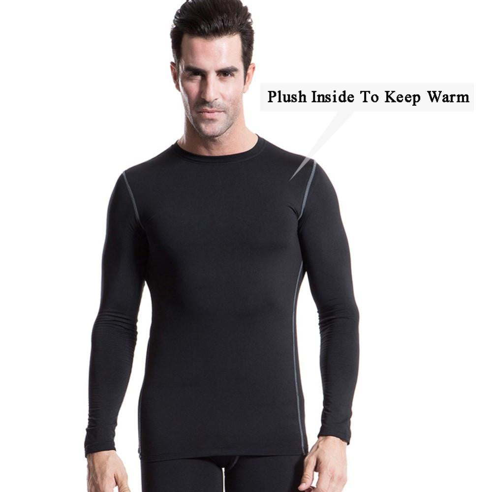 Men Plush Base Layer Long Sleeve Thermal T Shirt - Indigo-Temple