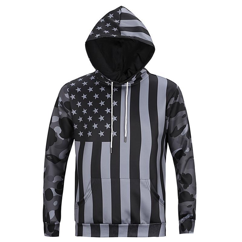 ISTider American Flag Printed Camouflage Sleeves Patchwork Men's Hoodies Cool Casual Sportwear High Quality Brand Clothing - Indigo-Temple