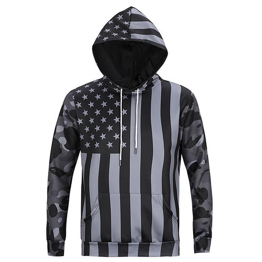 ISTider American Flag Printed Camouflage Sleeves Patchwork Men's Hoodies Cool Casual Sportwear High Quality Brand Clothing - Indigo-Temple