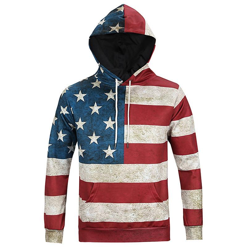 ISTider American Flag Printed Camouflage Sleeves Patchwork Men's Hoodies Cool Casual Sportwear High Quality Brand Clothing - Indigo-Temple