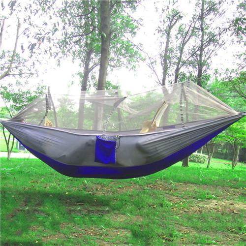 Parachute Fabric Hammock With Mosquito Net - Indigo-Temple