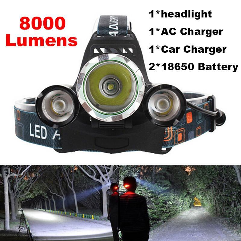4-mode 8000Lm  LED Headlamp Set - Indigo-Temple