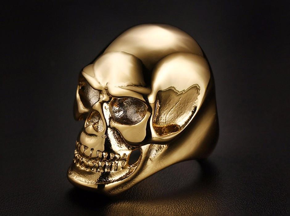 Stainless steel skull ring - Black\Gold - Indigo-Temple