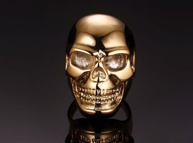 Stainless steel skull ring - Black\Gold - Indigo-Temple