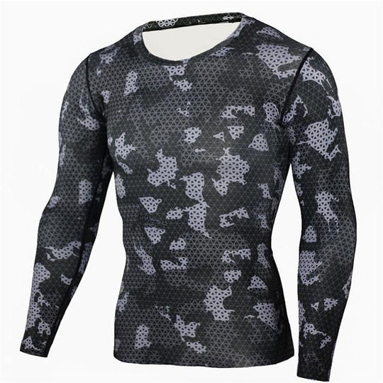 Military Quick Dry Camo Long Sleeve T-Shirt - Indigo-Temple