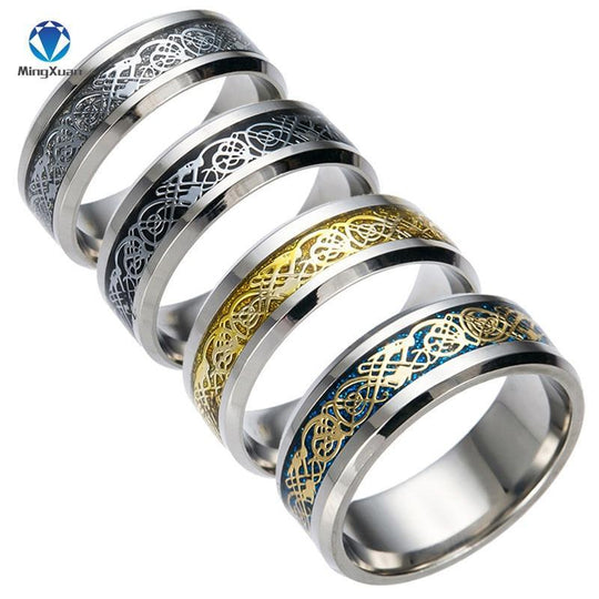 Tribal Dragon 316L Stainless-Steel Ring - Indigo-Temple
