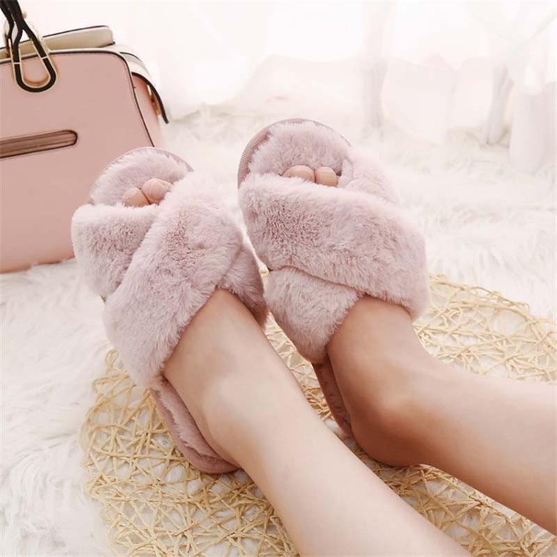 Women Faux Fur  Winter Slippers - Indigo-Temple