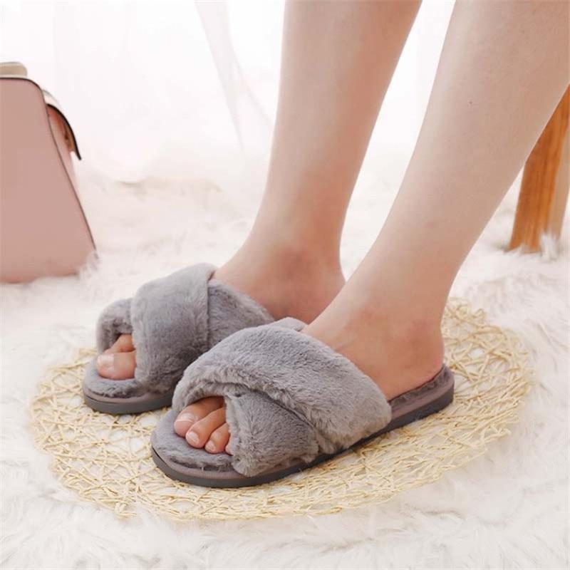 Women Faux Fur  Winter Slippers - Indigo-Temple