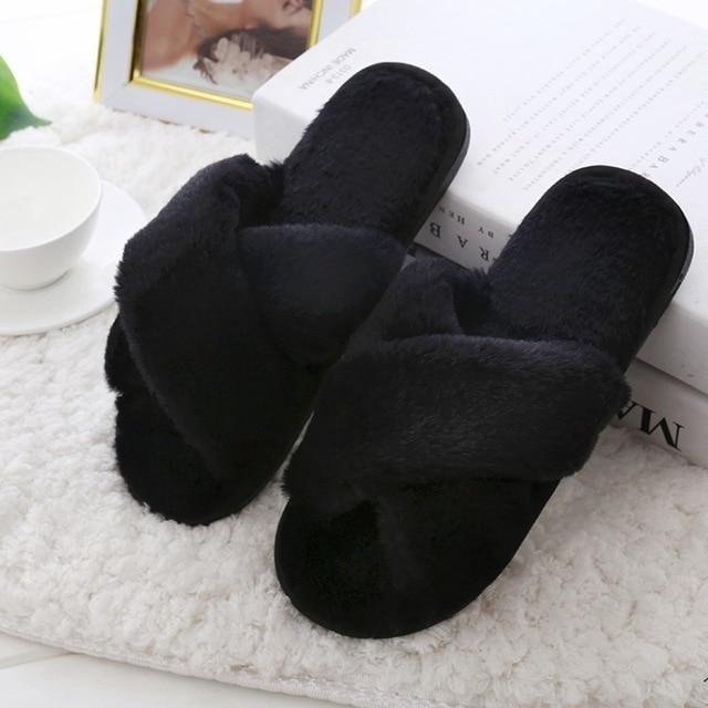 Women Faux Fur  Winter Slippers - Indigo-Temple