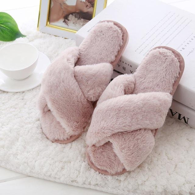Women Faux Fur  Winter Slippers - Indigo-Temple