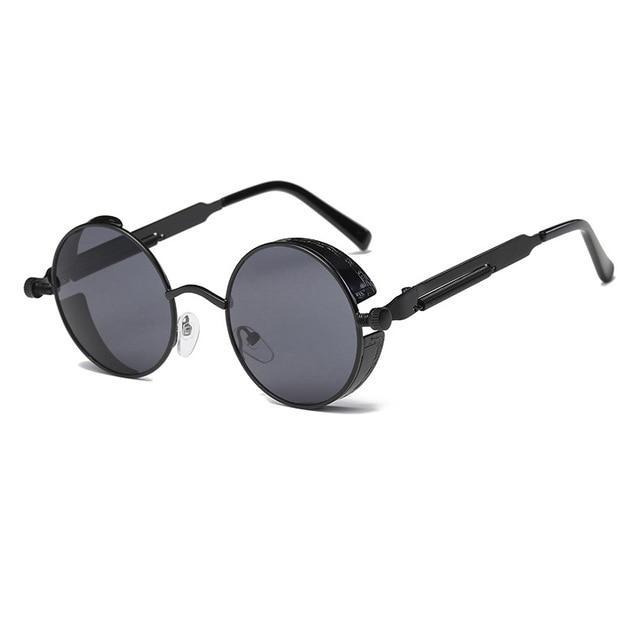 Retro Circular Unisex Steampunk Polarized Sunglasses - Indigo-Temple