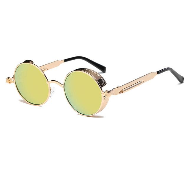 Retro Circular Unisex Steampunk Polarized Sunglasses - Indigo-Temple