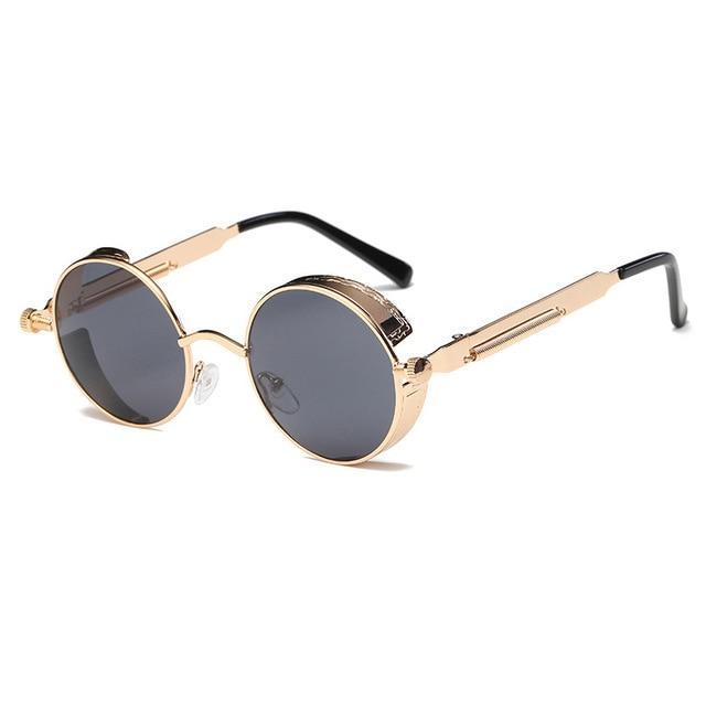 Retro Circular Unisex Steampunk Polarized Sunglasses - Indigo-Temple