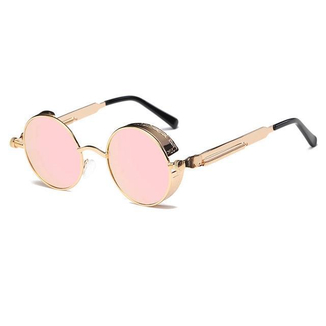 Retro Circular Unisex Steampunk Polarized Sunglasses - Indigo-Temple