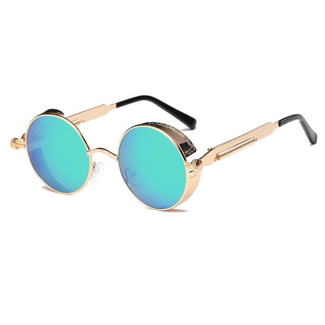 Retro Circular Unisex Steampunk Polarized Sunglasses - Indigo-Temple