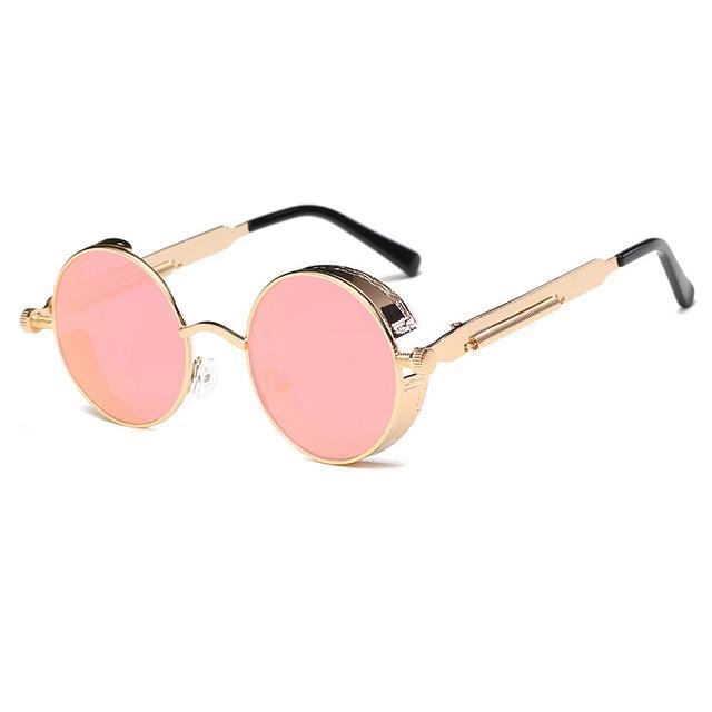 Retro Circular Unisex Steampunk Polarized Sunglasses - Indigo-Temple