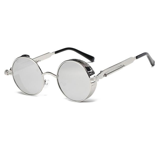 Retro Circular Unisex Steampunk Polarized Sunglasses - Indigo-Temple