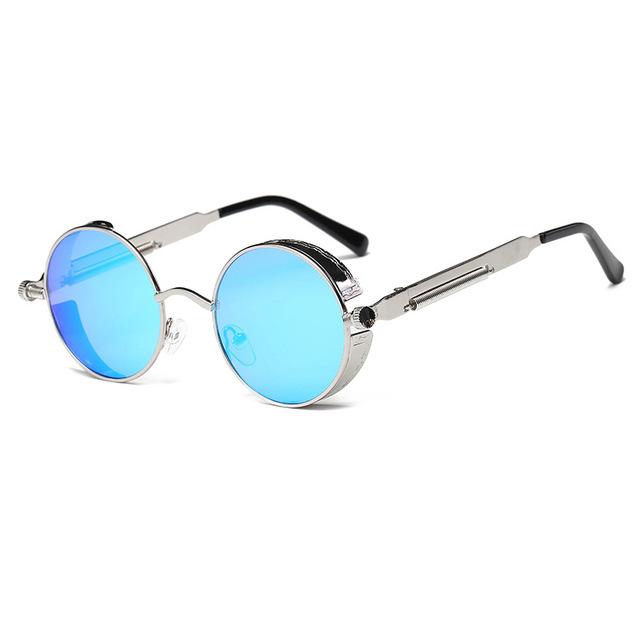 Retro Circular Unisex Steampunk Polarized Sunglasses - Indigo-Temple