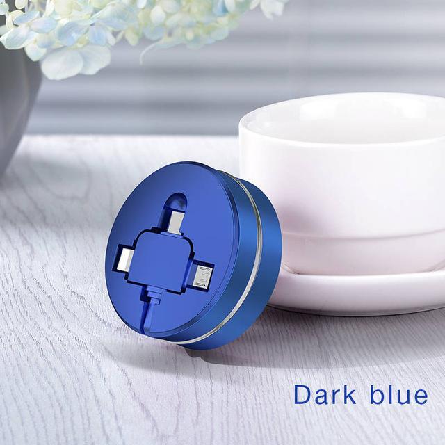 3-in-1 Retractable USB "Cookie" Multi-Charger - Indigo-Temple