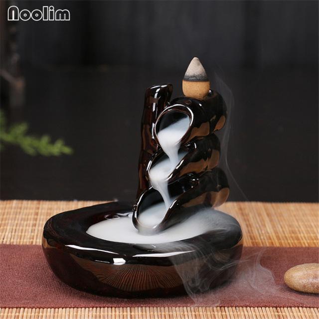 Mini Ceramic Waterfall Backflow Incense Burners - Indigo-Temple