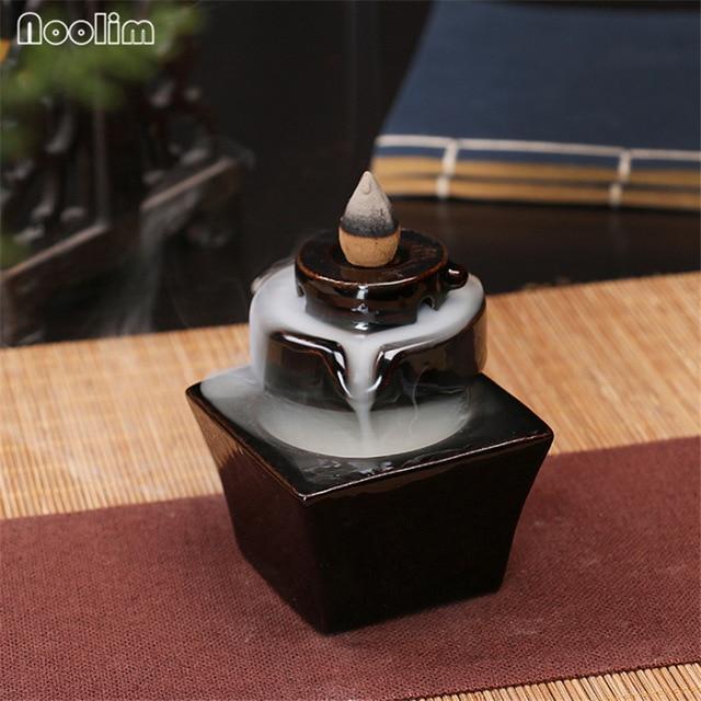 Mini Ceramic Waterfall Backflow Incense Burners - Indigo-Temple