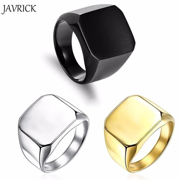 Wide-Band Square-Head Titanium Fashion Ring - Indigo-Temple