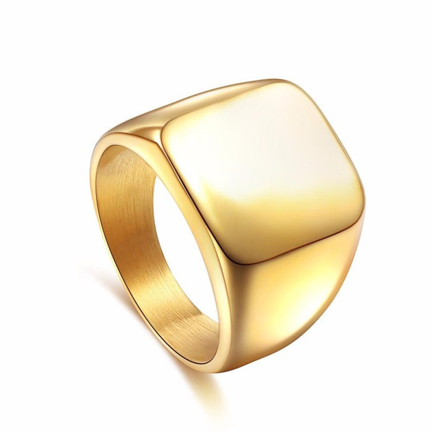 Wide-Band Square-Head Titanium Fashion Ring - Indigo-Temple