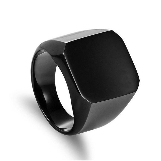 Wide-Band Square-Head Titanium Fashion Ring - Indigo-Temple