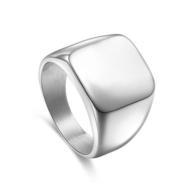 Wide-Band Square-Head Titanium Fashion Ring - Indigo-Temple