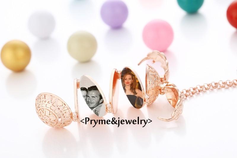 Elegant Angel Wings 6-Photo Locket Necklace - Indigo-Temple