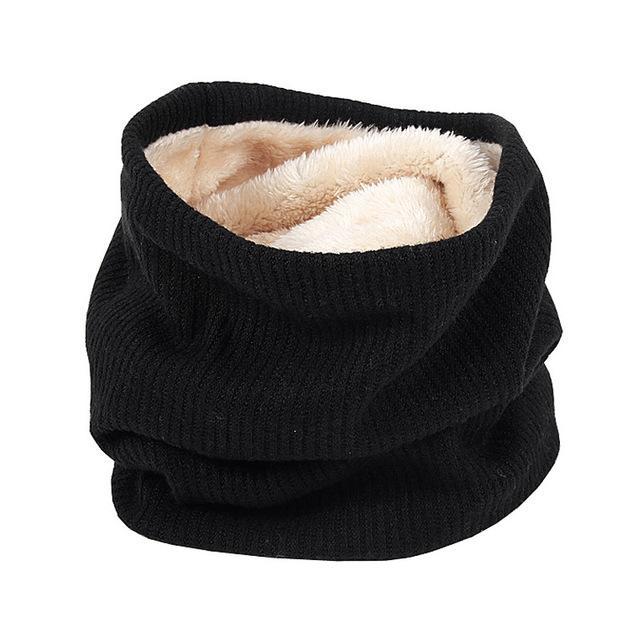 Knitted Neck Warmer with Faux Fur Lining - Indigo-Temple