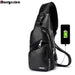 Single-Strap Leather Sling Bag with USB Port - Indigo-Temple