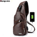 Single-Strap Leather Sling Bag with USB Port - Indigo-Temple