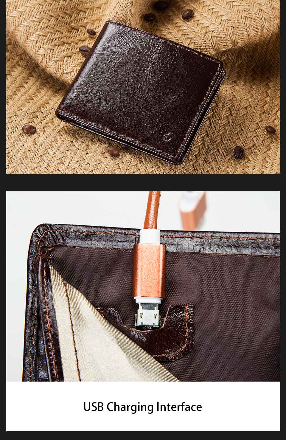Anti-Lost/Theft Bluetooth Genuine  Leather Smart-Wallet - Indigo-Temple